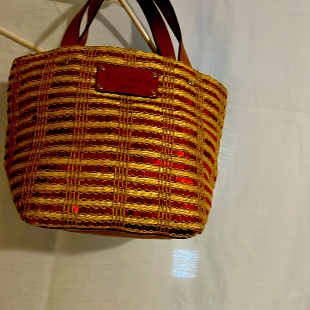 Handbag straw with leather handles